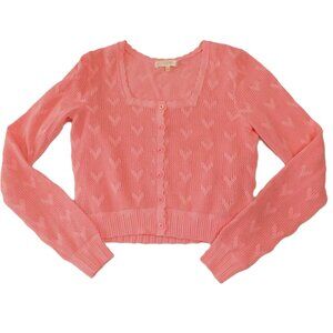 LoveShackFancy Pink Venice Crop Cardigan  | Knit | Heart | Cotton | EUC | S